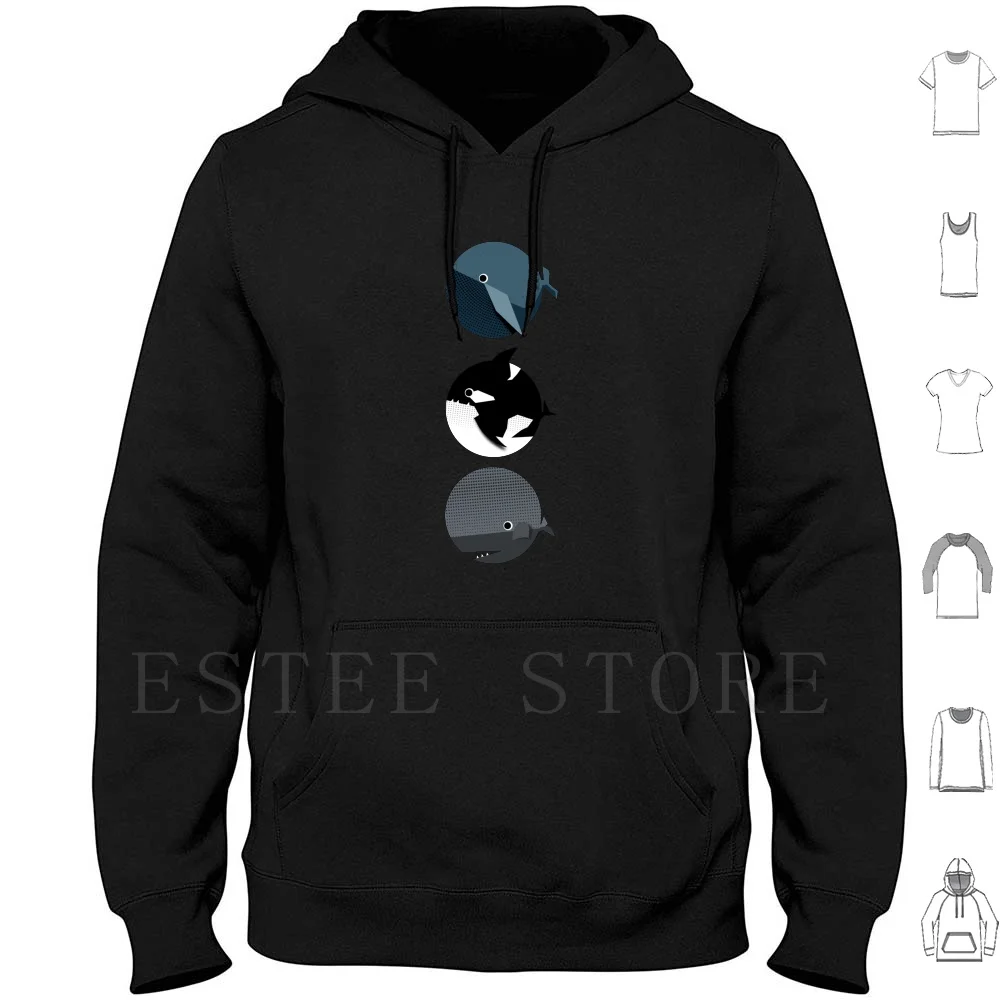3 Whales Hoodies Long Sleeve Whales Killer Whale Orca Blue Whale Whale Ocean Sea Water Swimming Mamal Graphic