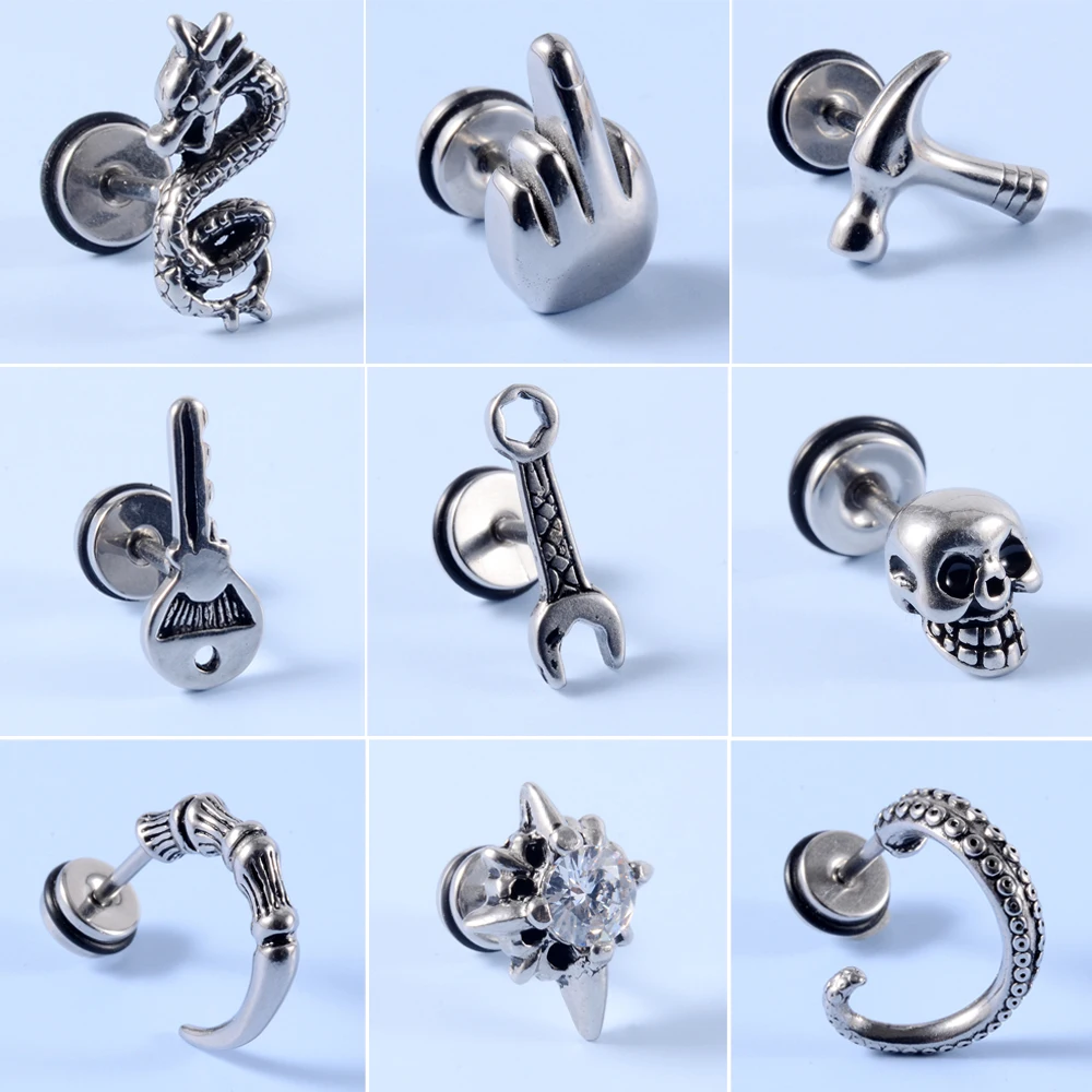 12PCS Stainless Steel Ear Tragus Cartilage Piercing Flower Lobe Earring Middle Finger Stud Helix Cartilage Piercing Jewelry