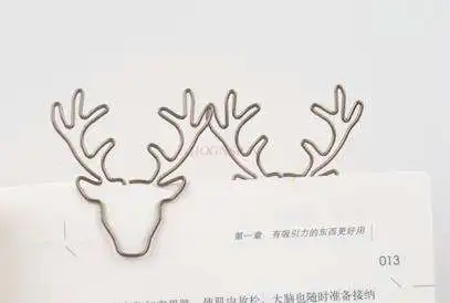 8pcs Cute Retro Deer Head Paper Clip Bookmark Pin Stationery Golden Office Supplies