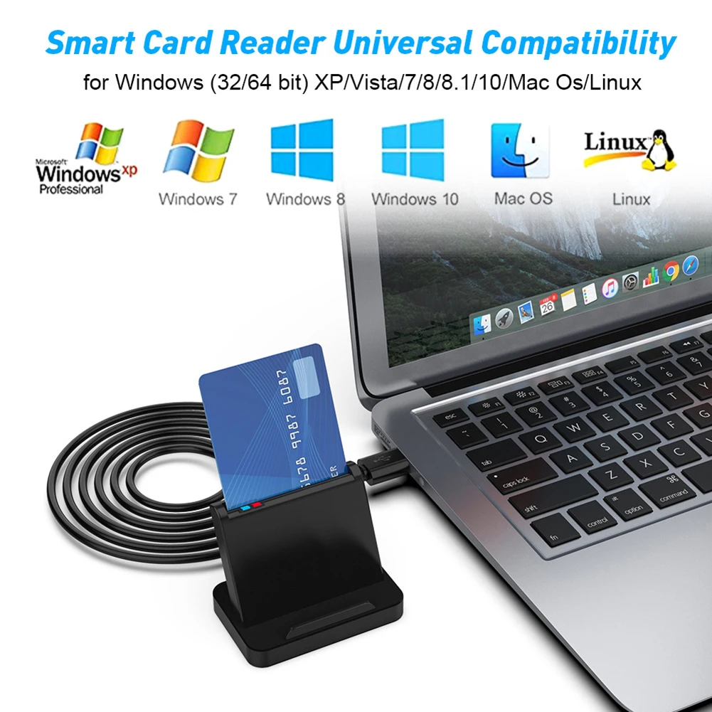 SCR816 USB Smart Card Reader ID IC CAC SIM Card Reader for Windows Max OS Linux Smart Camera Card Readers Adapter