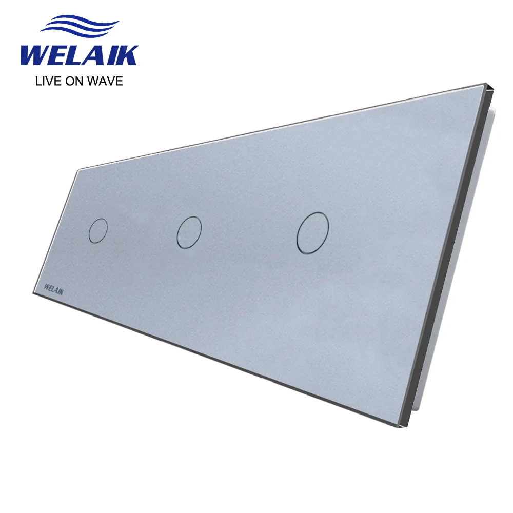 WELAIK  EU 3Frame 222*80mm 1Gang  LED Light Wall Touch Switch White Crystal Tempered Glass Panel Only DIY Parts  A39111W1