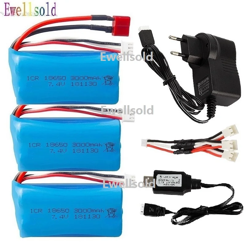 7.4V 3000MAH Li-ion Battery 2s 18650/USB for Wltoys 144002/12428/12423/12402A/12402/144001/104009 RC Car Parts with charger