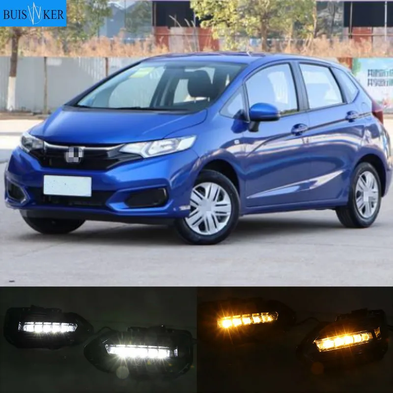 

Светодиодные дневные ходовые огни для Honda Fit Jazz 2018 2019, 2 шт., автомобильные аксессуары, водонепроницаемые светодиодные противотуманные фары 12 В DRL