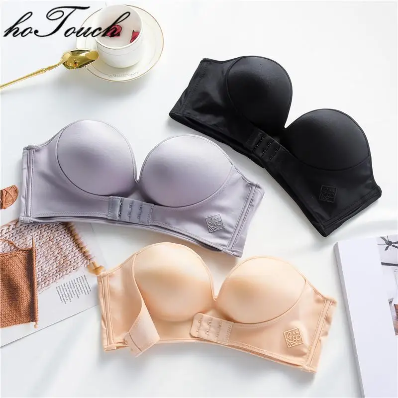 Women Invisible Bras Front Closure Sexy Push Up Bra Underwear Lingerie for Female Brassiere Strapless Seamless Bralette ABC Cup