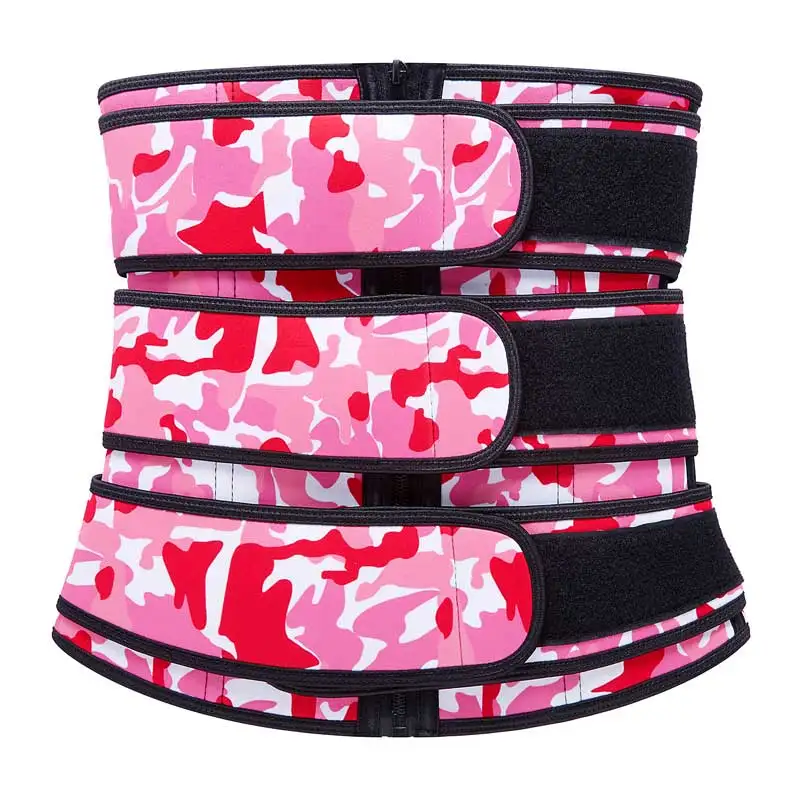 

Neoprene Waist Trainer Corset Zipper Up Gorset Underbust Bustier 3 Belts Korsett Colored Army Printing Corselet Outfit Sports