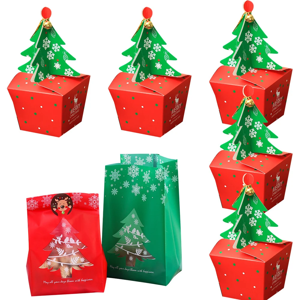 1set natale rosso verde scatola di caramelle forma di albero sacchetti di caramelle confezione di biscotti per decorazioni per regali per feste a