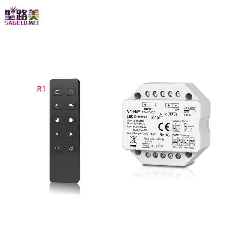 V1-H V1-H/P Einzigen Farbe LED Dimmer Schritt-weniger/Push Dim Controller DC12-48V R1 1Zone Dimmen RF Fernbedienung Für LED streifen Lampe