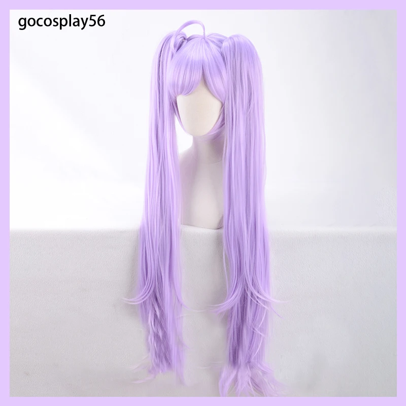 Manaka Laala Peruca Cosplay, Peruca Base mais Tranças, Interpretação de Halloween, Rabos de Cavalo Roxos, Cabelo Comprido