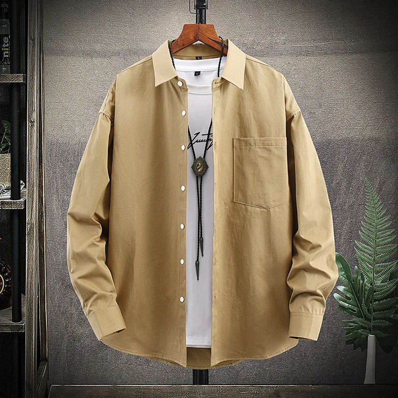 

New Men's Shirt High Quality Cotton Square Collar Soft Long Sleeves Personality Trend Solid Color Printing Coat Cardigan Brand
