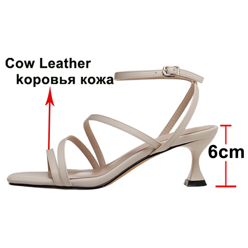 Meotina Women Shoes Genuine Leather Sandals Ankle Strap High Heel Sandals Thin Heel Shoes Square Toe Lady Footwear Summer Purple