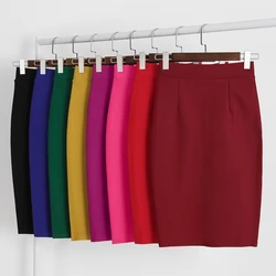 8 Colors back split formal bodycon skirts womens 2020 knee length elastic high waist pencil midi office skirt black blue c102