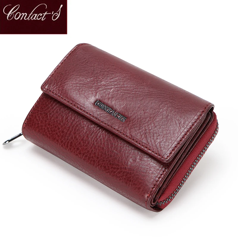 Contact\'S 100% Genuine Leather Fashion Women Wallets Trifold Design Money Bag Zipper Small Coin Purse for Girls Card Holder Bags