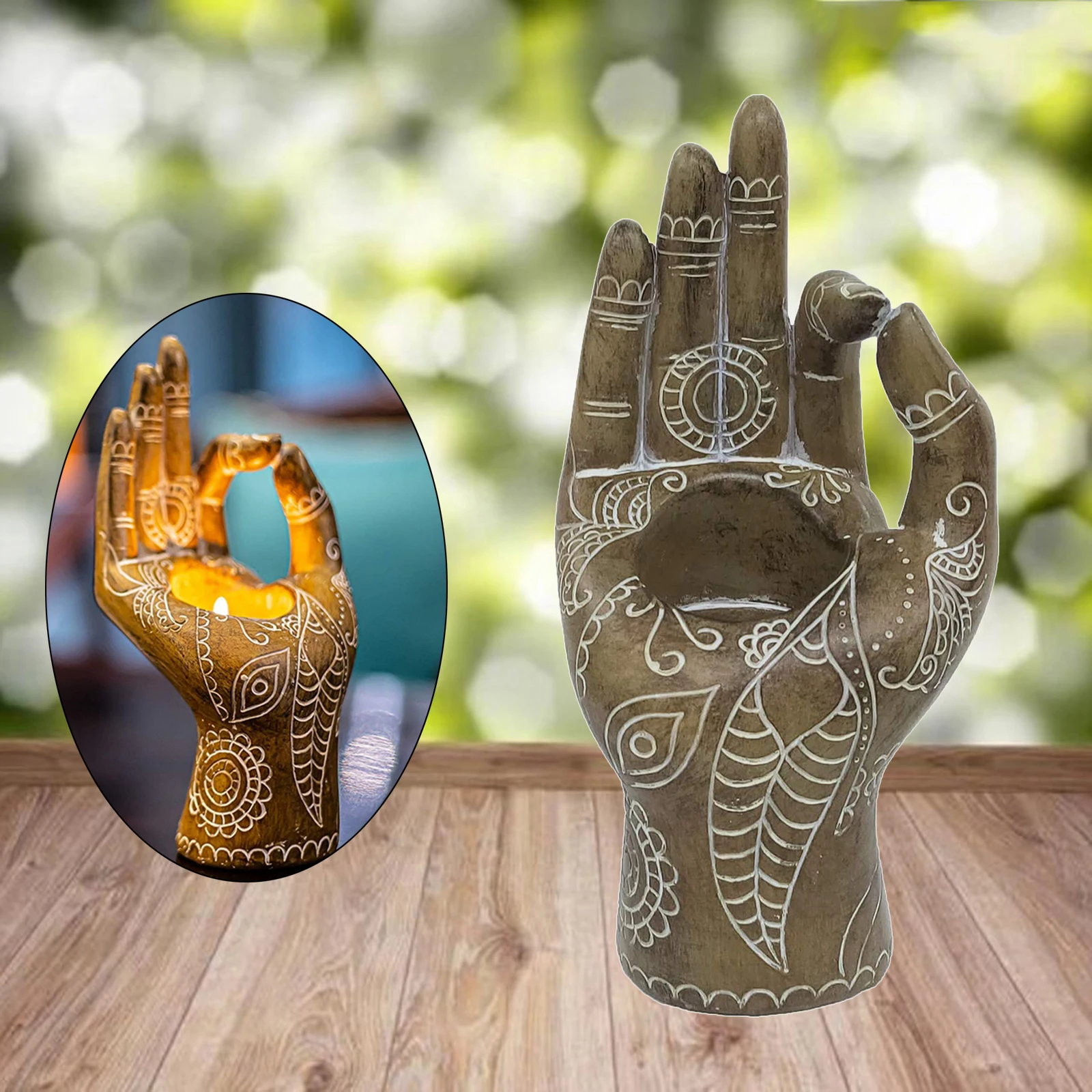 Buddha Candle Holder Mudra Hand Tabletop Tealight Holder Collectible Figurines Meditation Craft Candlestick Home Decor