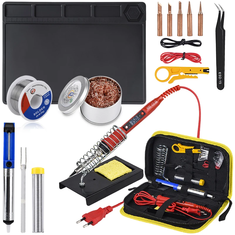 JCD soldador eléctrico temperatura ajustable 220V 80W kit de herramientas de reparación de soldadura con aislamiento térmico ESD estera de trabajo