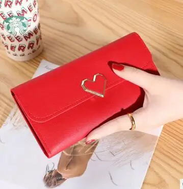 

30pcs/lot korean style woman pu heart hasp long wallet female love pu purse