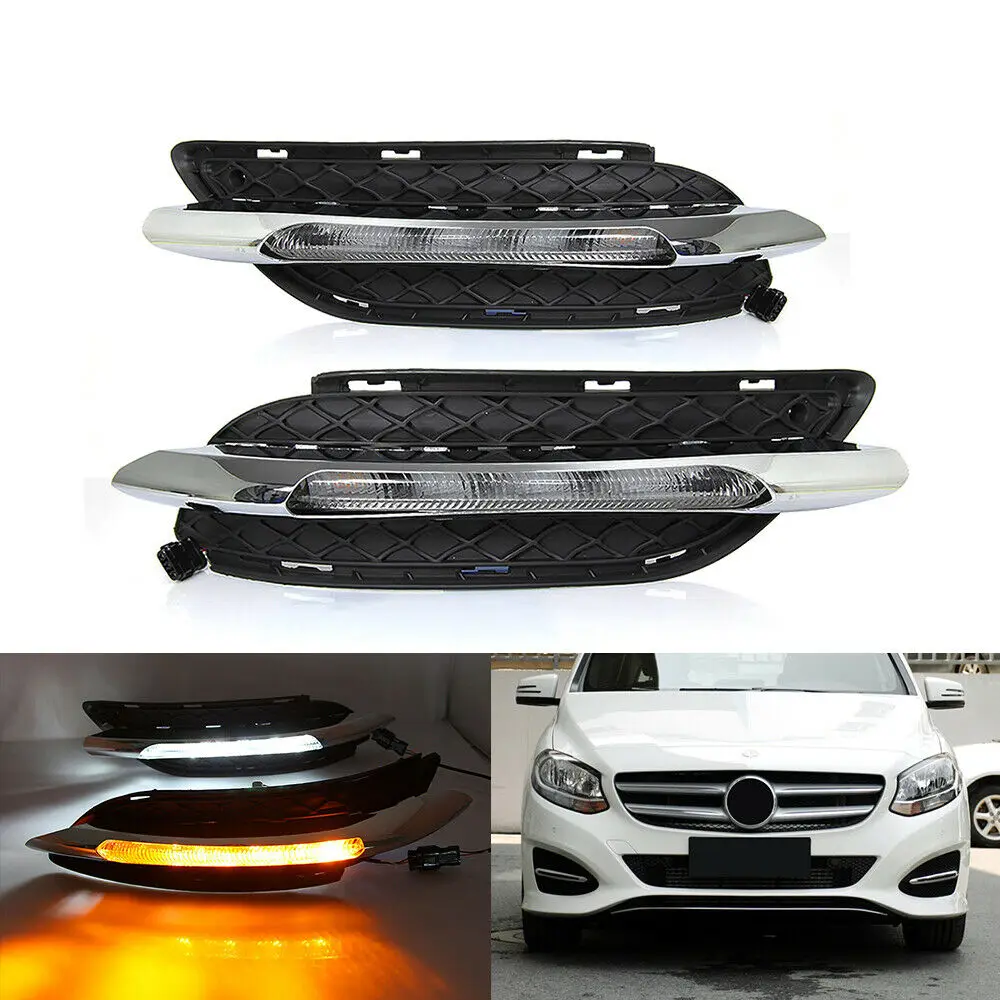 

12v Car Led Drl For Mercedes Benz W246 B Class B180 B200 2011-2014 Amber Daytime Running Light Fog Lamp With Yellow Turn Signal