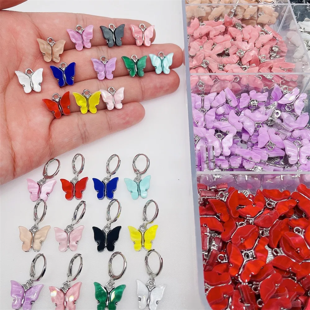 

Wholesale 20Pcs/Lot Sweet Multicolor Resin Butterfly Charm Pendant Women's Earrings Bracelet Necklace Jewelry Making Accessories