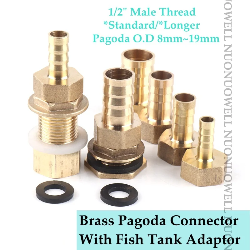 

1Kit Copper 1/2” Female Thread 8~19mm Copper Pagoda Joint With 1/2" Brass Male Fish Tank Adaptor Aquarium Water Pipe Fittings