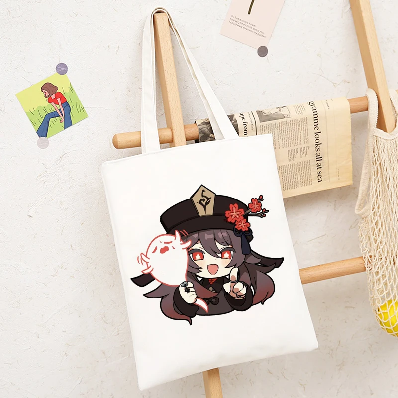 Genshin Impact Game Shoper Kawaii Bags Cute Cartoon Shopper Canvas Tote Bag Shopee Store Shoppers Handbags Women Shopping Bag