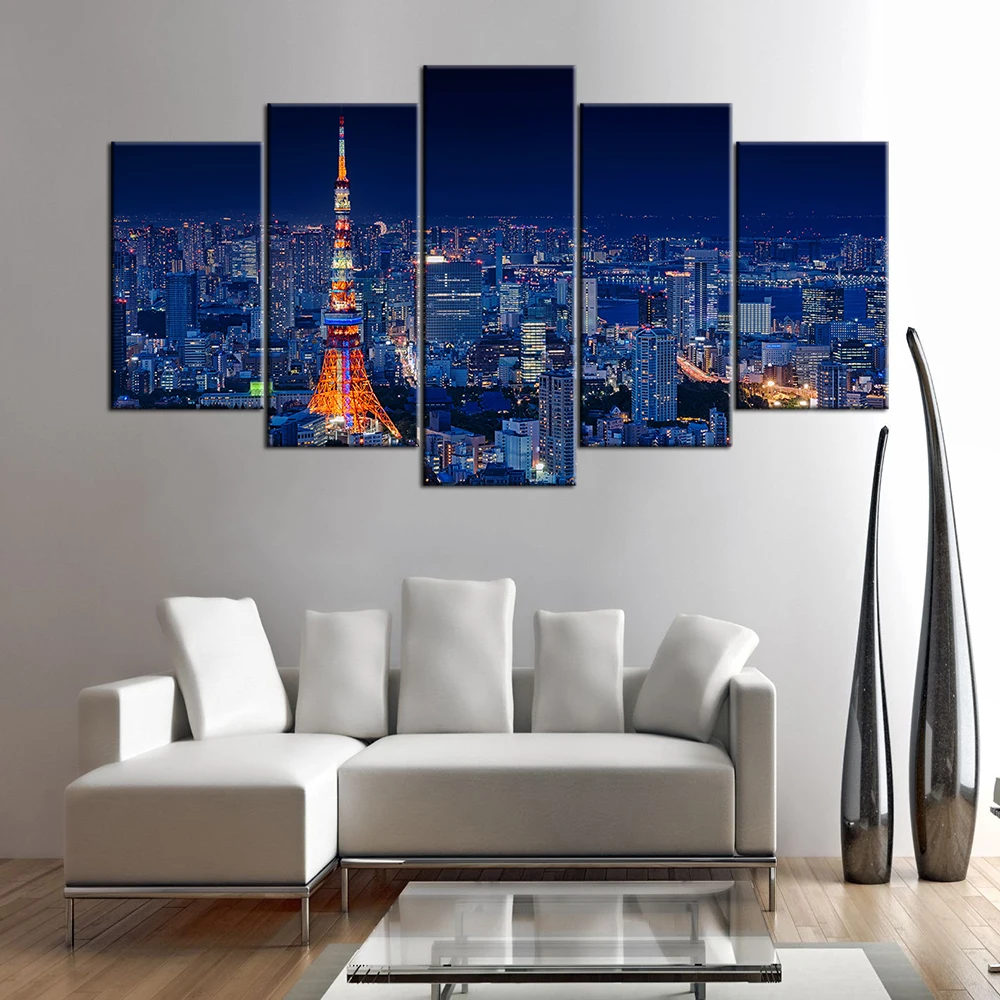 HD Prints Canvas Wall Art Living Room Home Decor Pictures 5 Pieces Tokyo Japan Nightscape Paintings Posters Framework