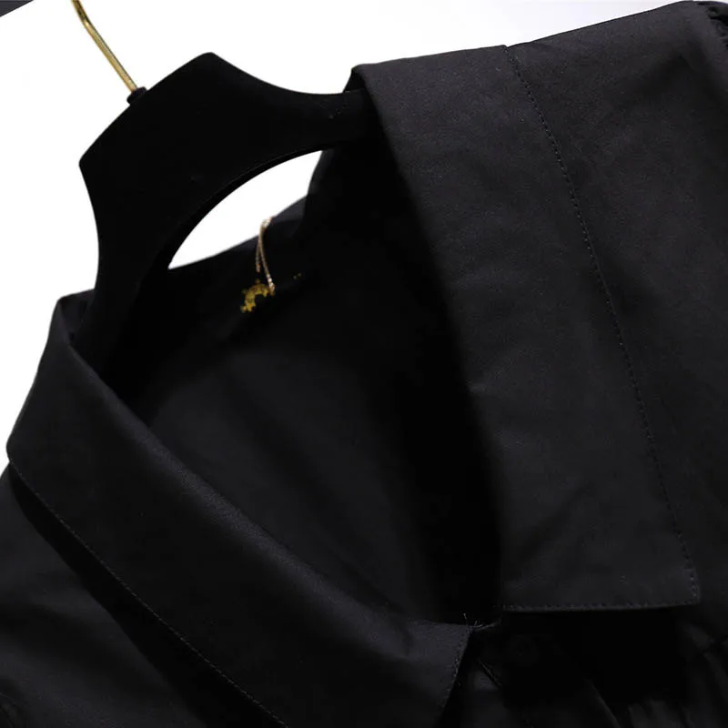 150Kg Plus Size Women\'s Summer Loose Cotton Short Sleeve A-Line Dress Bust 152cm 5XL 6XL 7XL 8XL 9XL Lapel Button Dress Black