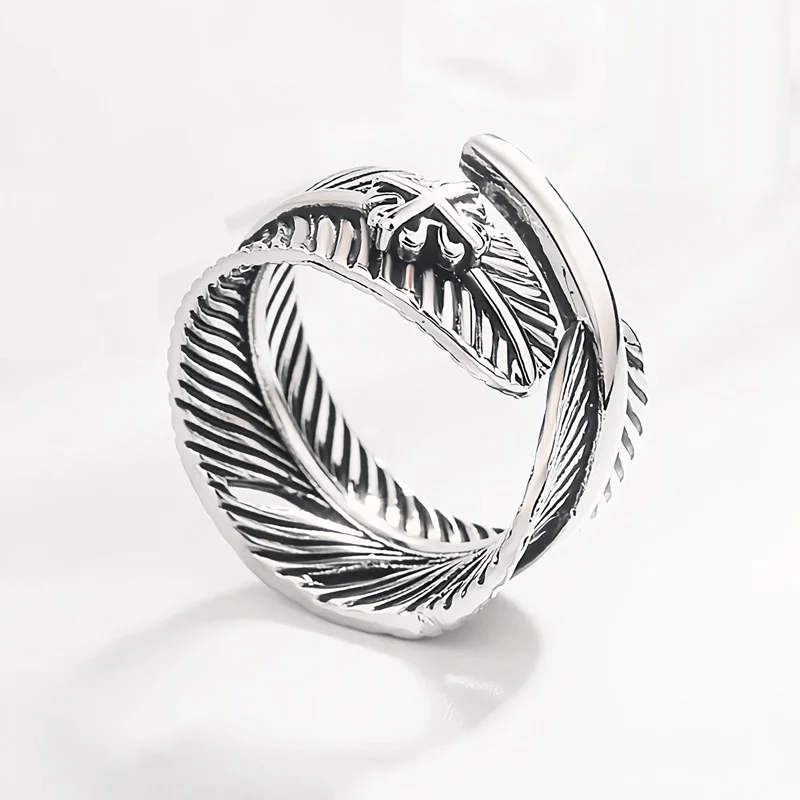 Vintage Feather Lovers Ring Retro Leaf  Women Men Jewelry Opening Adjustable Rings Fashion Geometric Party Holiday Birthday Gift image 5