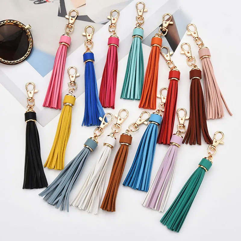 Accessories For Bags Tassel KeyChain Women Cute Tassel Hanging Pendant PU Leather Tassels Car KeyRing Ornaments Jewelry