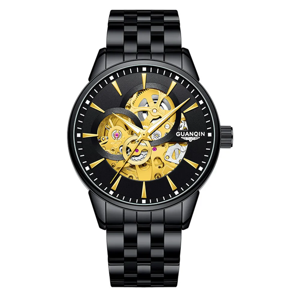 GUANQIN Luxury Automatic Mechanical Wrist Watch Man Sapphire Crystal Skeleton Tourbillon Design Relogio Masculino Reloj Hombre