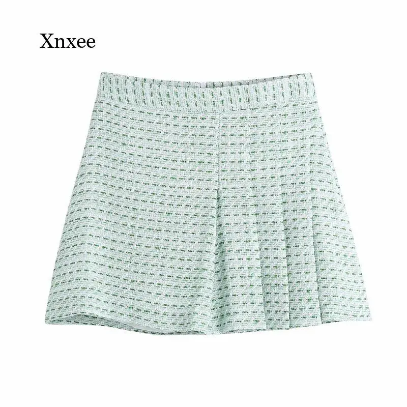 2021 Winter Tweed Female Two-Piece Green Retro Office Ladies Double-Breasted Suit Jacket Female Slim High Waist Skirt Skirt Suit