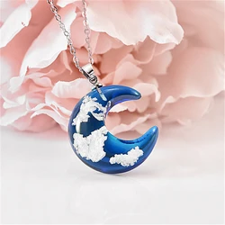 Moon Noctiluce Blue Sky And White Clouds Bird Gradient Pendant Necklace Transparent Ball Resin Fashion Jewelry Dropship