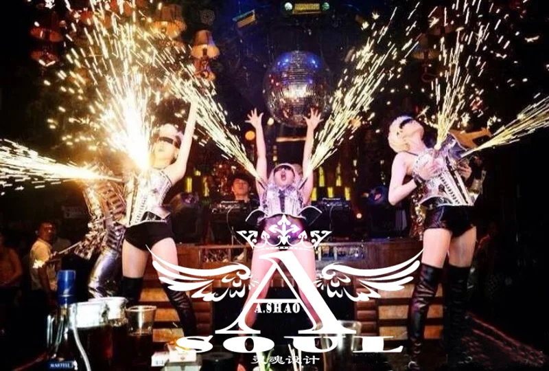 Future technology armors LED luminous costume cold fireworks stage show outfit singer dancer bars nightclub DJ sexy clothes