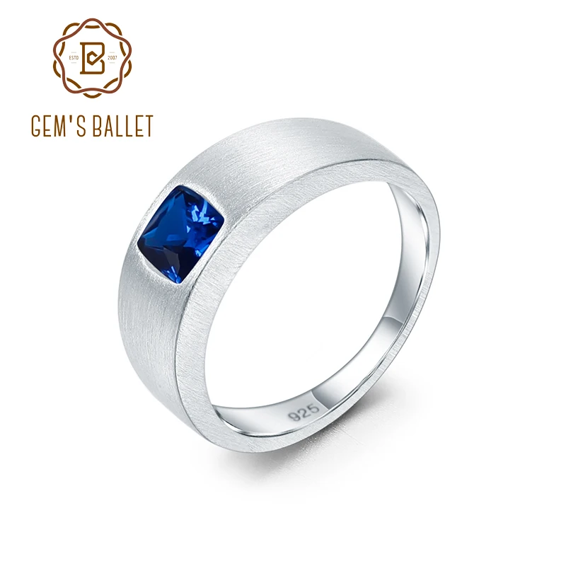 GEM'S BALLET 925 Sterling Sliver Rings for Men 5*5mm Cushion Cut Gemstone Rings Wedding Engagement Men's Band Ring Size 7-13