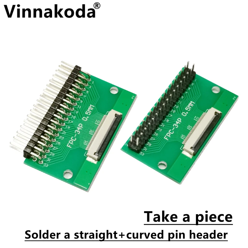 2PCS FFC/FPC adapter board 0.5MM-34P to 2.54MM welded 0.5MM-34P flip-top connector Welded straight and bent pin headers