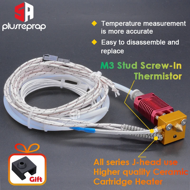 Ender-3/CR10/CR10S 1.75mm J-head Hotend kit Bloco de calor de alumínio com termistor aquecedor para impressora 3D com peça de bico de 0,4 mm