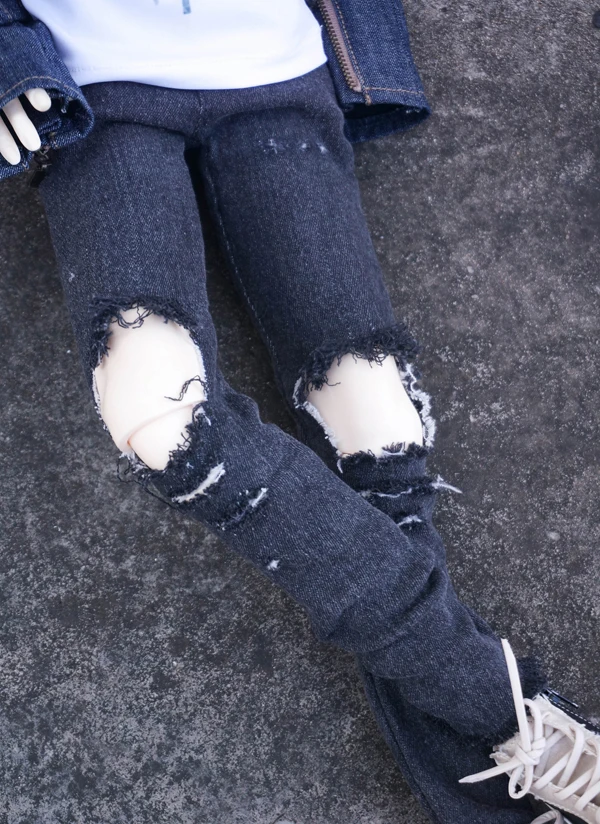 D03-P393 kinderen speelgoed BJD DD MSD 1/6 1/4 1/3 oom ID75 poppenkleertjes aangepaste Zwarte denim gescheurd gat broek ruwe randen 1 stks