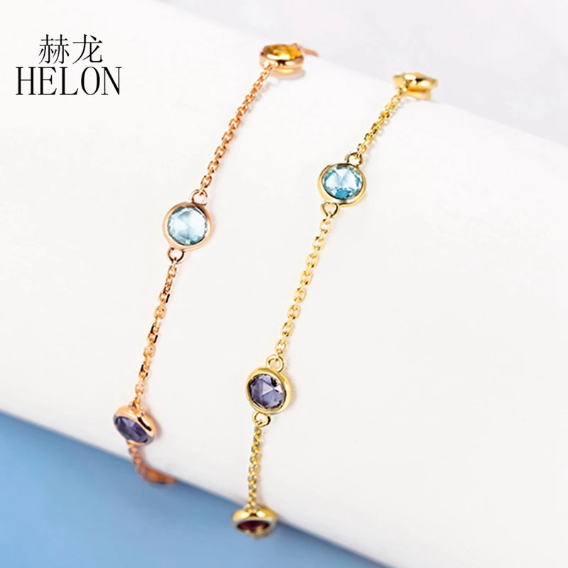 Solid 18k Yellow Gold Bracelet Natural Citrine sky blue topaz Cordierite Garnet Amethyst Bracelet Chain Women Trendy Charming