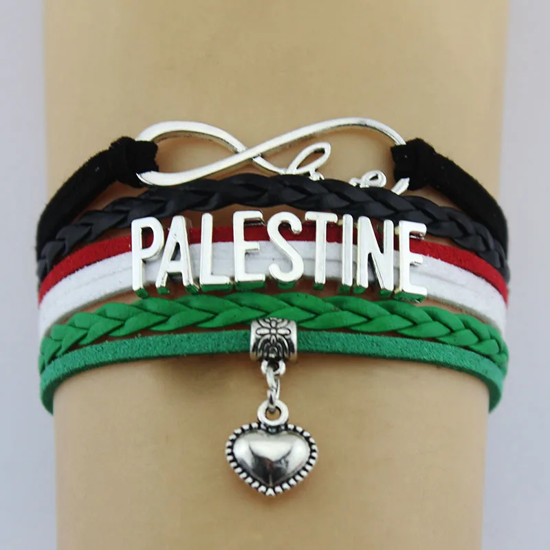 Infinity Love Palestine Heart Charm Silver Plated Bracelet Leather Wrap Men Bracelets & Bangles For Women Jewelry