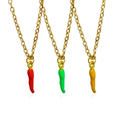 Red Green Yellow Chilli Pepper Necklace Metal Cayenne Pepper Paprika Vegetables fruit Pendant Necklaces Charm For women jewelry