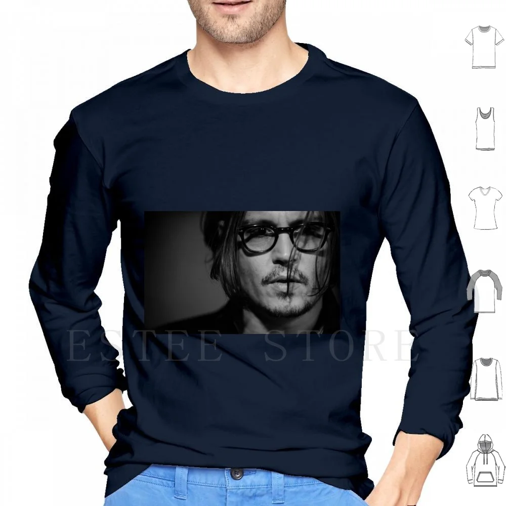 Johnny Depp-Sudaderas con capucha negras y grises de manga larga Gafas Johnny Depp Barba Gris Blanco