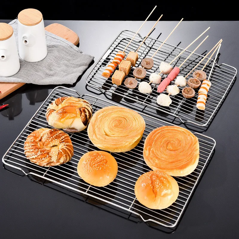 Stainless Steel Wire Grid Cake Cooling Rack Tray Shelf Bread Biscuit Food Pan Mesh Holder Home Drain Stand Baking Accessories