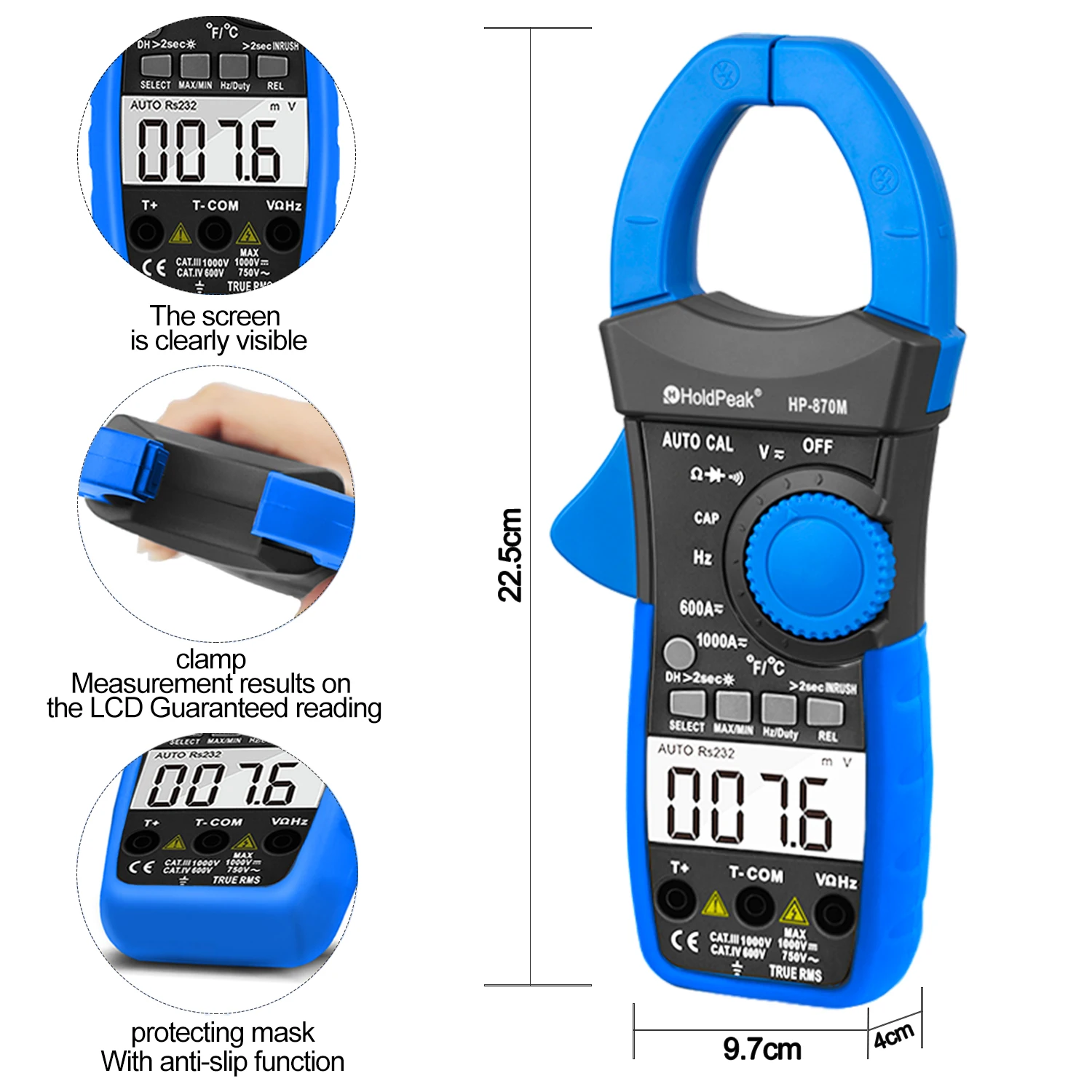 HoldPatricia 6000 Comptes Auto Gamme Multimetro Numérique Pince Mètre Diode Test,Amperimetro True RMS Mort Testeur HP-870N