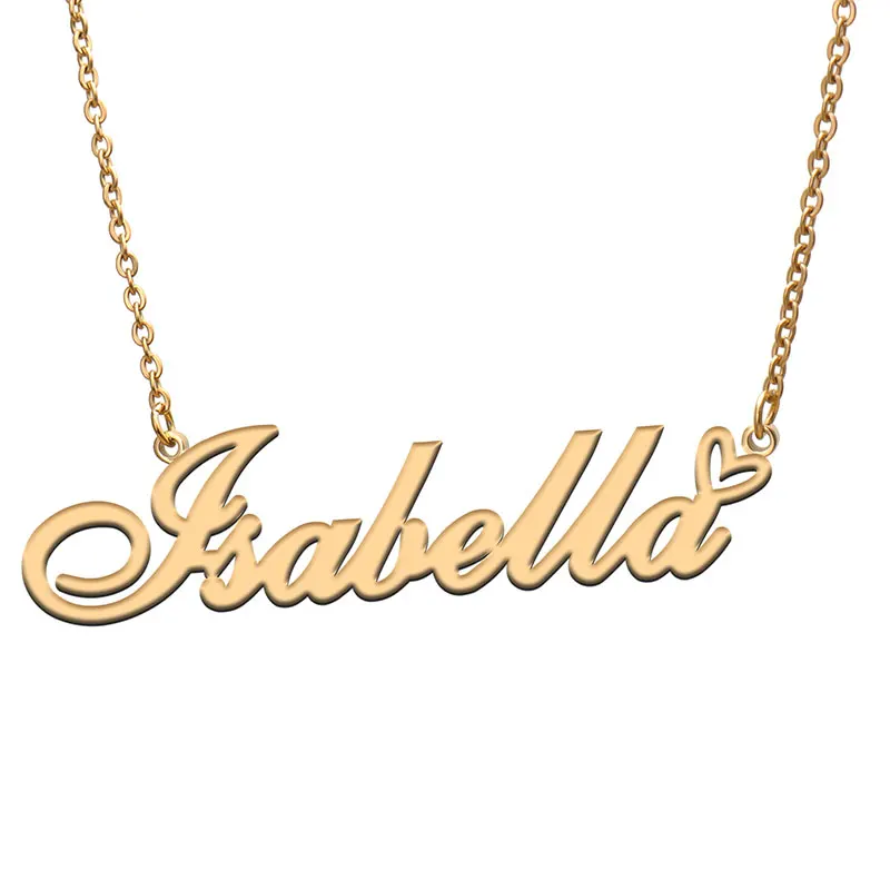 Isabella Name with Love Heart Necklace for Women Stainless Steel Jewelry Nameplate Pendant Femme Mother Child Girls Gift