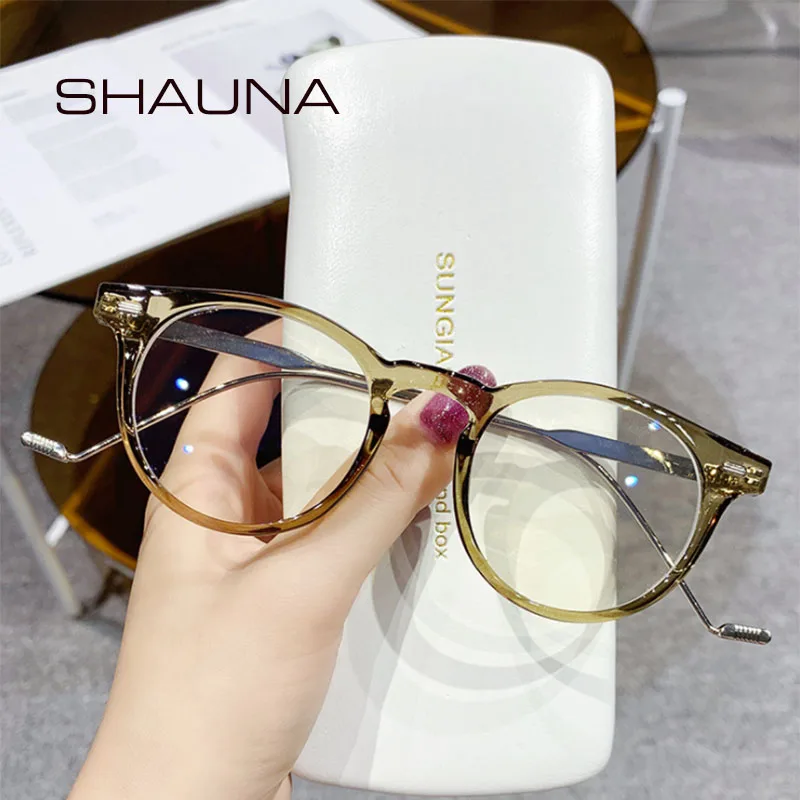 

SHAUNA Retro Anti Blue Light Round Women Glasses Frame Fashion Spring Hinge Clear Optical Eyewear Men Leopard Computer Glasses