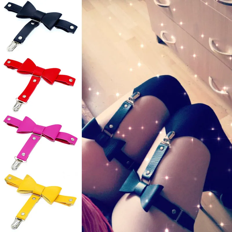 

1pcs Women Sexy Punk Goth Bowknot PU Leather Elastic Garter Thigh Ring Clothing Accessory Leg Suspender Stockings Garters