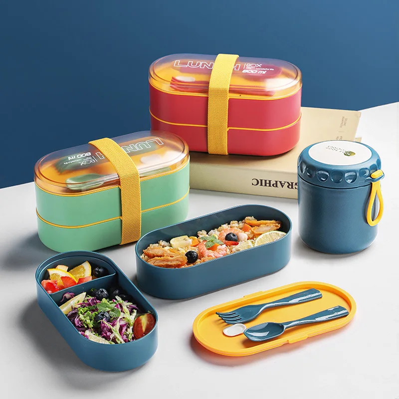 

Portable Double-Layer Children's Lunch Box Can Microwave-Heated Food Storage Container Tableware Bento Soup Cup Insulation Bag