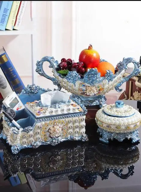 

European Resin Luxury Diamond Fruit Plate Ashtray Tissue Box Ornaments Home Livingroom Furnishing Craft Office Hotel Decortaion