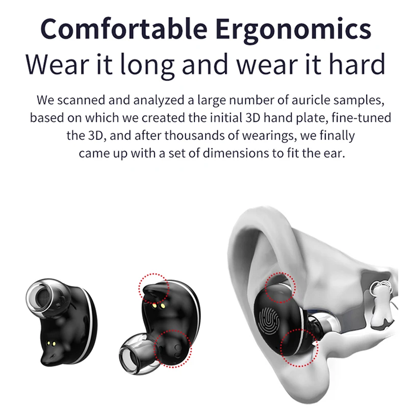 ชุดหูฟังลดเสียงรบกวนหูฟังไร้สายบลูทูธ Touch Control หูฟังจอแสดงผล LED 1200MAh กล่องชาร์จ