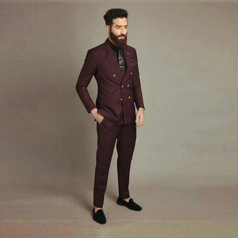 

Burgundy Mens Business Suits for Wedding Man Outfit Groom Tuxedo 2Piece Traje Hombre Man Blazer Costume Homme Terno Masculino