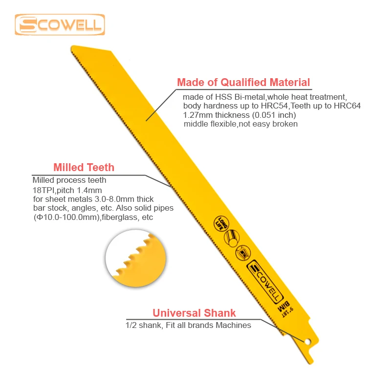 Sabre de démolition bimétallique, scie alternative, coupe de métal dur, outils électriques de bricolage, scie sauteuse, 15 pièces, 9 pouces, 18TPI, HSS