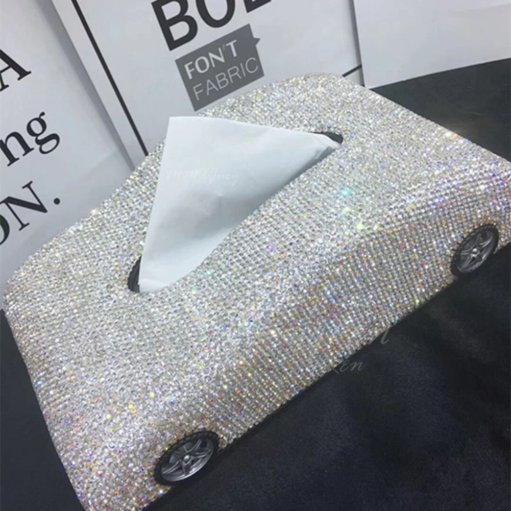 1pc Napkin Box Stylish Car Model Shape Rhinestone Seating-type Delicate Pearl Tissue Box